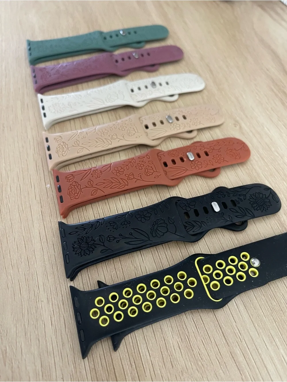 Floral Silicone Apple Watch Bands - Multiple Colors